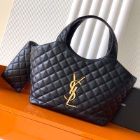 Saint Laurent Medium Icare Shopping Bag In Carre-Quilted Lambskin Black/Gold