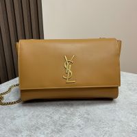 Saint Laurent Medium Kate Reversible Bag In Smooth Leather and Suede Camel/Gold