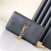 Saint Laurent Medium Kate Chain Bag with Tassel In Leather Black/Gold