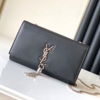 Saint Laurent Medium Kate Chain Bag with Tassel In Leather Black/Silver