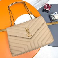 Saint Laurent Medium Loulou Chain Bag In Y Matelasse Leather Apricot/Gold