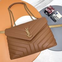 Saint Laurent Medium Loulou Chain Bag In Matelasse Y Leather Brown/Gold