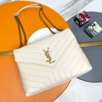Saint Laurent Medium Loulou Chain Bag In Y Matelasse Leather White/Gold