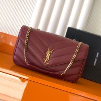 Saint Laurent Medium Loulou Chain Bag In Matelasse Lambskin Merlot/Gold