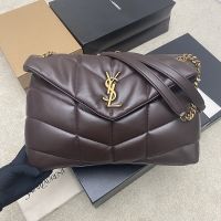 Saint Laurent Medium Loulou Puffer Bag In Quilted Lambskin Coffee/Gold
