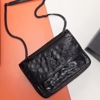 Saint Laurent Medium Niki Chain Bag In Crinkled And Quilted Leather Black