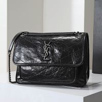 Saint Laurent Medium Niki Bag In Crinkled Vintage Leather Black/Silver