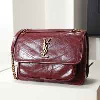 Saint Laurent Medium Niki Bag In Crinkled Vintage Leather Burgundy/Gold