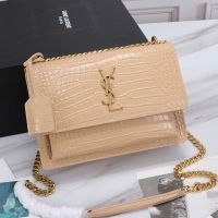 Saint Laurent Medium Sunset Chain Bag In Crocodile Embossed Leather Apricot/Gold