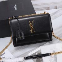 Saint Laurent Medium Sunset Chain Bag In Leather Black/Gold