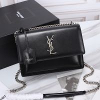 Saint Laurent Medium Sunset Chain Bag In Leather Black/Silver
