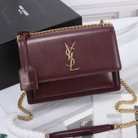 Saint Laurent Medium Sunset Flap Bag In Leather Burgundy/Gold