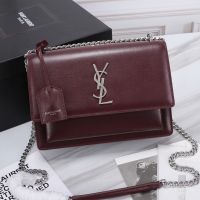 Saint Laurent Medium Sunset Flap Bag In Leather Burgundy/Silver