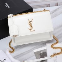 Saint Laurent Medium Sunset Chain Bag In Leather White/Gold