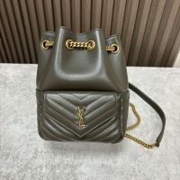 Saint Laurent Mini Joe Bucket Bag In Quilted Lambskin Olive/Gold