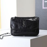 Saint Laurent Mini Niki Bag In Crinkled Vintage Leather Black/Silver