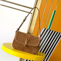 Saint Laurent Mini Solferino Bag In Suede Brown/Gold