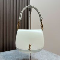 Saint Laurent Mini Voltaire Top Handle Bag In Box Leather White/Gold