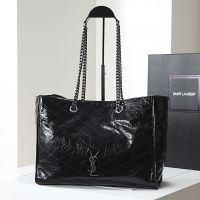 Saint Laurent Niki East/West Shopping Bag In Crinkled Vintage Leather Black/Silver