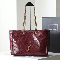 Saint Laurent Niki East/West Shopping Bag In Crinkled Vintage Leather Burgundy/Gold