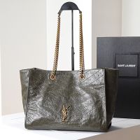 Saint Laurent Niki East/West Shopping Bag In Crinkled Vintage Leather Olive/Gold