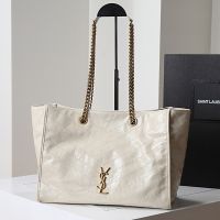 Saint Laurent Niki East/West Shopping Bag In Crinkled Vintage Leather White/Gold
