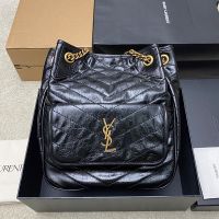 Saint Laurent Niki Multipocket Shoppipng Bag In Crinkled Vintage Leather Black/Gold