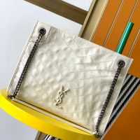 Saint Laurent Niki Shopping Bag In Crinkled Vintage Leather White