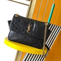 Saint Laurent Niki Tripouch In Crinkled Vintage Leather Black/Gold