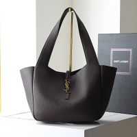Saint Laurent Small LE 5 A 7 Bea Tote In Grained Leather Coffee/Gold