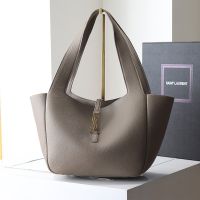 Saint Laurent Small LE 5 A 7 Bea Tote In Grained Leather Grey/Gold