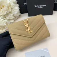 Saint Laurent Small Cassandre Envelope Wallet In Matelasse Grain De Poudre Leather Apricot/Gold