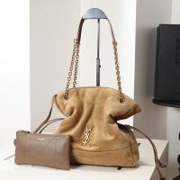 Saint Laurent Small Jamie Shopping Bag In Suede Brown/Gold