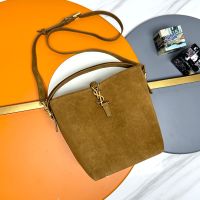Saint Laurent Small Le 37 Bucket Bag In Suede Brown/Gold