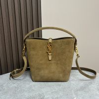 Saint Laurent Small Le 37 Bucket Bag In Suede Olive/Gold