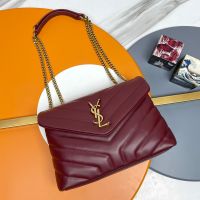 Saint Laurent Small Loulou Chain Bag In Y Matelasse Leather Burgundy/Silver
