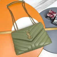Saint Laurent Small Loulou Chain Bag In Matelasse Y Leather Green/Gold
