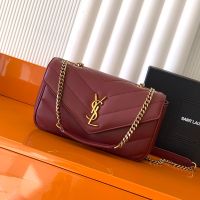 Saint Laurent small Loulou Chain Bag In Matelasse Lambskin Merlot/Gold