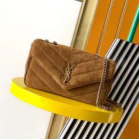 Saint Laurent Small Loulou Chain Bag In Matelasse Suede Brown/Gold