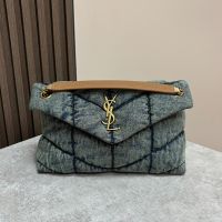 Saint Laurent Small Loulou Puffer Bag In Denim Blue/Gold