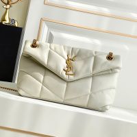 Saint Laurent Small Loulou Puffer Bag In Quilted Lambskin White/Gold