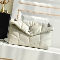 Saint Laurent Small Loulou Puffer Bag In Quilted Lambskin White/Silver