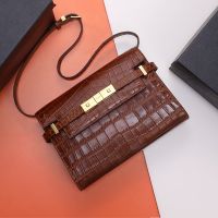Saint Laurent Small Manhattan Shoulder Bag In Crocodile Embossed Leather Brown/Gold