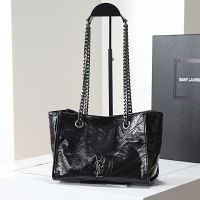 Saint Laurent Small Niki East/West Shopping Bag In Crinkled Vintage Leather Black/Silver