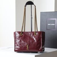 Saint Laurent Small Niki East/West Shopping Bag In Crinkled Vintage Leather Burgundy/Gold