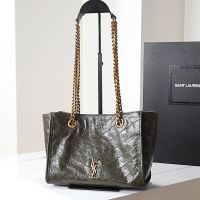 Saint Laurent Small Niki East/West Shopping Bag In Crinkled Vintage Leather Olive/Gold