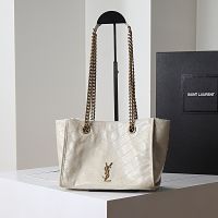 Saint Laurent Small Niki East/West Shopping Bag In Crinkled Vintage Leather White/Gold