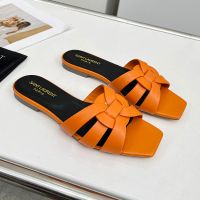Saint Laurent Tribute Slides Women Smooth Leather Brown
