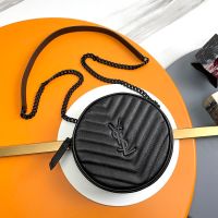 Saint Laurent Vinyle Round Camera Bag In Grained Matelasse Leather Black