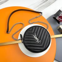 Saint Laurent Vinyle Round Camera Bag In Grained Matelasse Leather Black/Silver